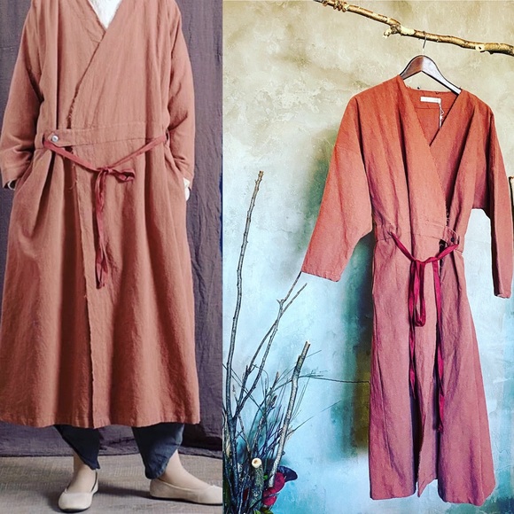 Matana Jackets & Blazers - Oversized linen warp coat dress in rust